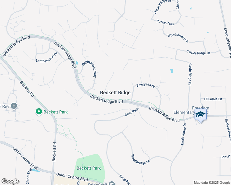 map of restaurants, bars, coffee shops, grocery stores, and more near in Beckett Ridge