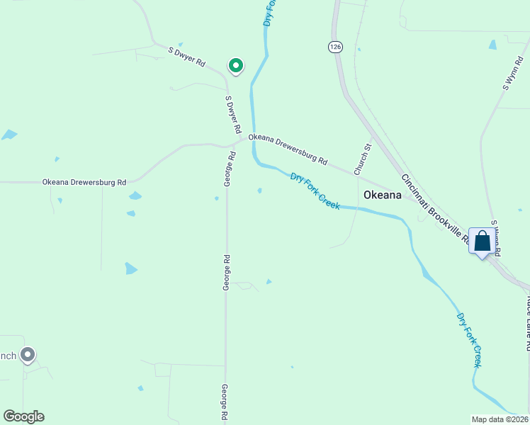 map of restaurants, bars, coffee shops, grocery stores, and more near 2852 George Road in Okeana
