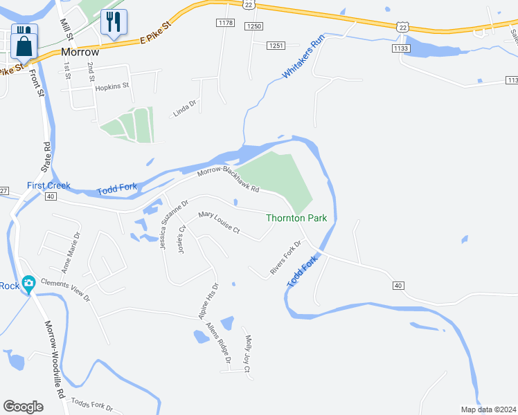 map of restaurants, bars, coffee shops, grocery stores, and more near 5140 Jessica Suzanne Drive in Morrow