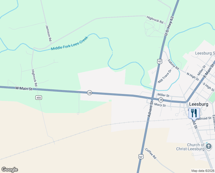 map of restaurants, bars, coffee shops, grocery stores, and more near 484 West Main Street in Leesburg