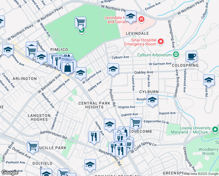 map of restaurants, bars, coffee shops, grocery stores, and more near 3016 Thorndale Avenue in Baltimore