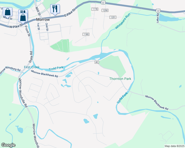 map of restaurants, bars, coffee shops, grocery stores, and more near 5032 Mary Louise Court in Morrow