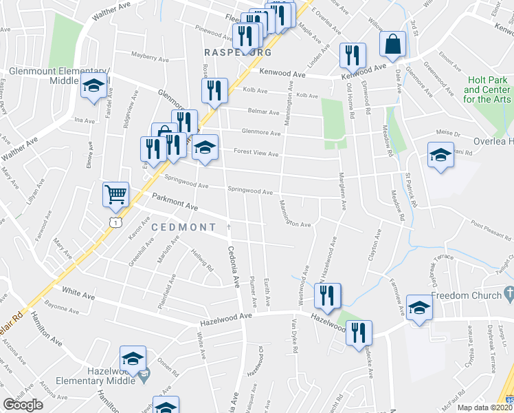 map of restaurants, bars, coffee shops, grocery stores, and more near 6010 Eurith Avenue in Baltimore