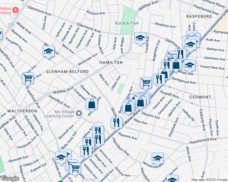 map of restaurants, bars, coffee shops, grocery stores, and more near 5903 Lillyan Avenue in Baltimore