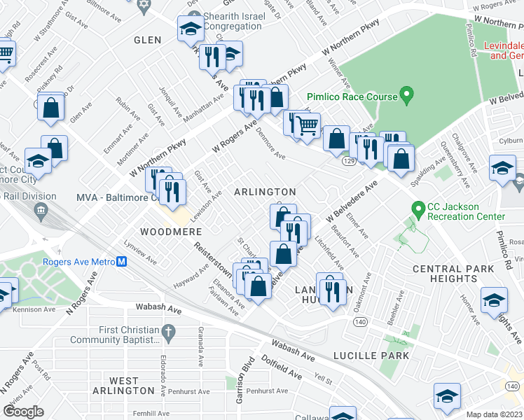 map of restaurants, bars, coffee shops, grocery stores, and more near 3800 Hayward Avenue in Baltimore