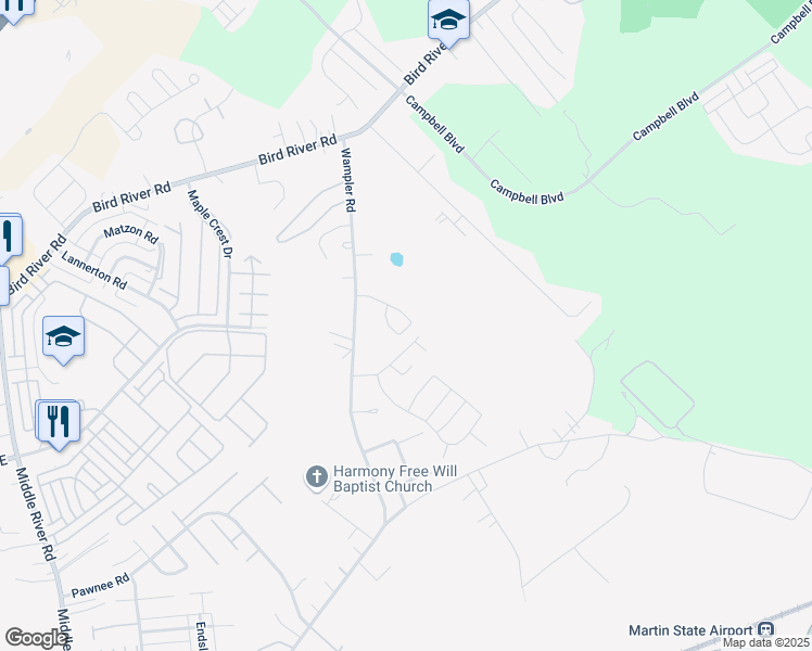 map of restaurants, bars, coffee shops, grocery stores, and more near 716 Kristy Michele Court in Middle River