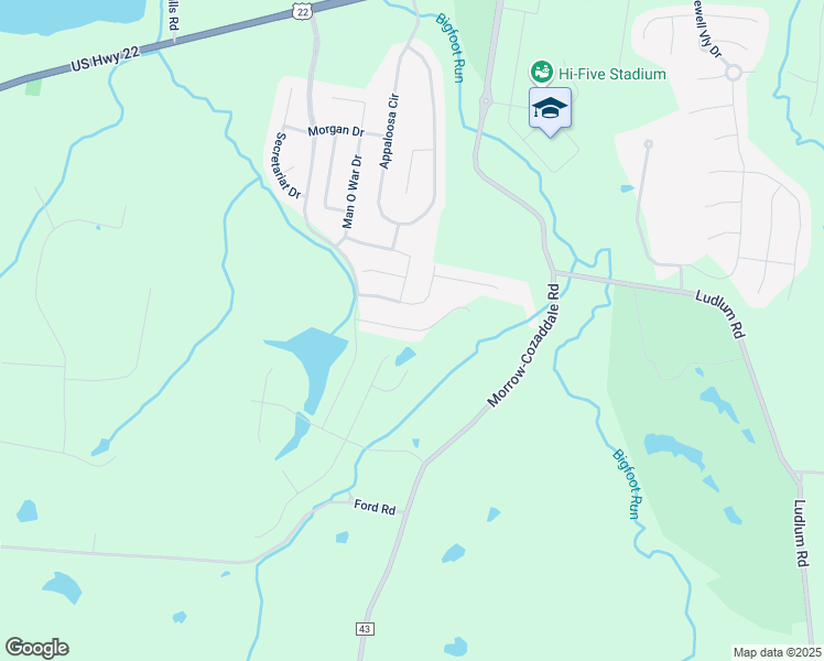 map of restaurants, bars, coffee shops, grocery stores, and more near 2693 Unbridled Way in Morrow
