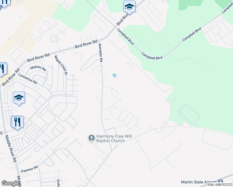 map of restaurants, bars, coffee shops, grocery stores, and more near 716 Kristy Michele Court in Middle River
