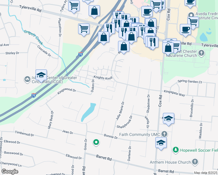 map of restaurants, bars, coffee shops, grocery stores, and more near 7706 Granby Way in Butler County