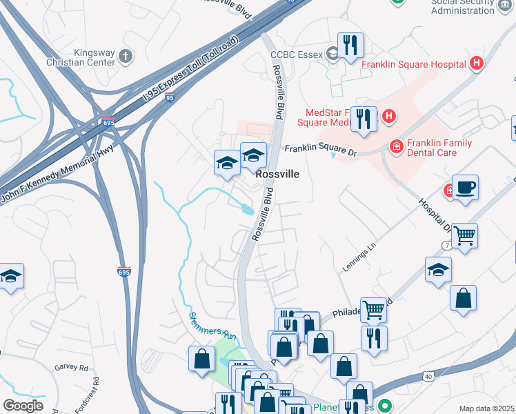 map of restaurants, bars, coffee shops, grocery stores, and more near 158 Ironwood Court in Rosedale
