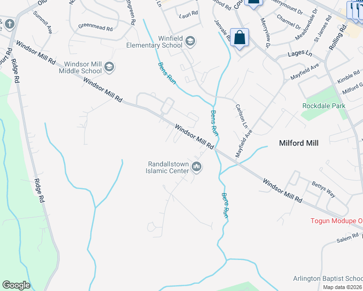map of restaurants, bars, coffee shops, grocery stores, and more near 8009 Windsor Mill Road in Milford Mill
