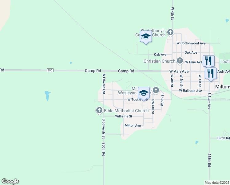 map of restaurants, bars, coffee shops, grocery stores, and more near 1000-1014 Duckworth Avenue in Miltonvale