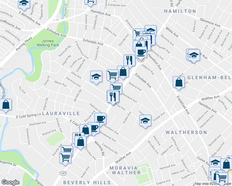 map of restaurants, bars, coffee shops, grocery stores, and more near 5006 Harford Road in Baltimore