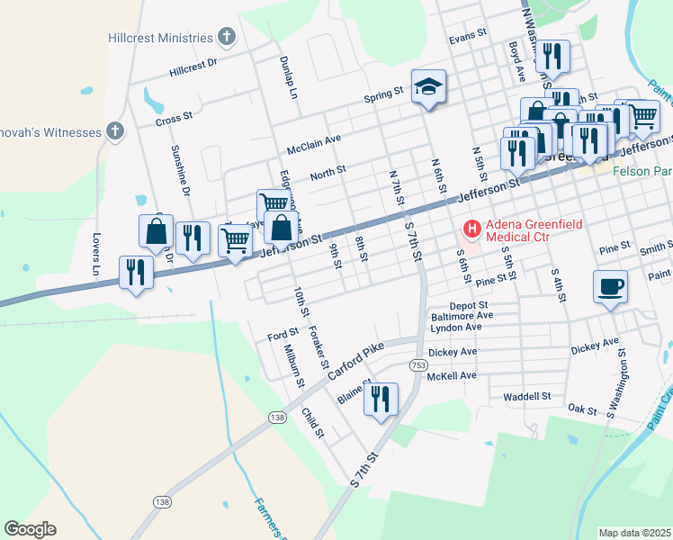 map of restaurants, bars, coffee shops, grocery stores, and more near 904 Mirabeau Street in Greenfield