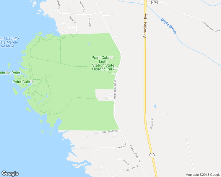 map of restaurants, bars, coffee shops, grocery stores, and more near 13525-13561 Point Cabrillo Drive in Mendocino