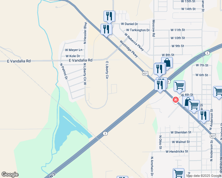 map of restaurants, bars, coffee shops, grocery stores, and more near 1300 North Brantford Drive in Greensburg