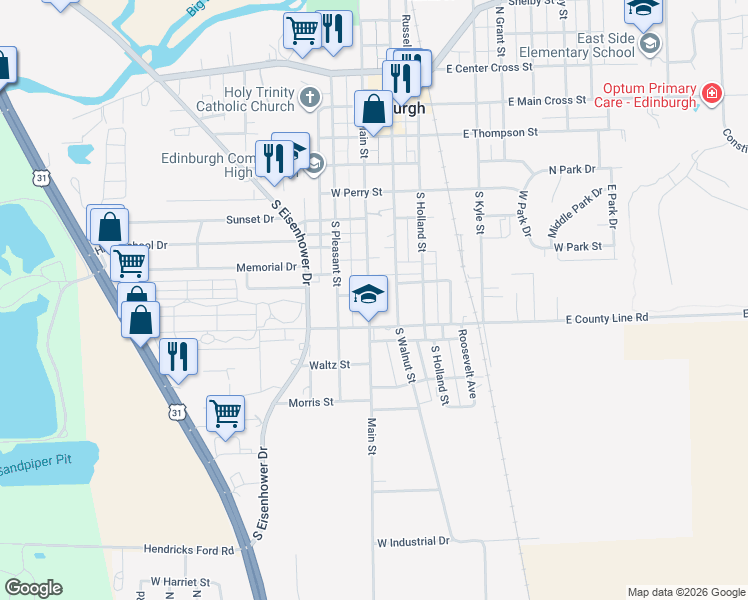 map of restaurants, bars, coffee shops, grocery stores, and more near 524 South Main Street in Edinburgh