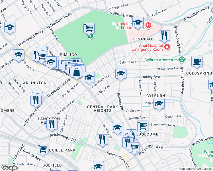 map of restaurants, bars, coffee shops, grocery stores, and more near 3006 Oakley Avenue in Baltimore