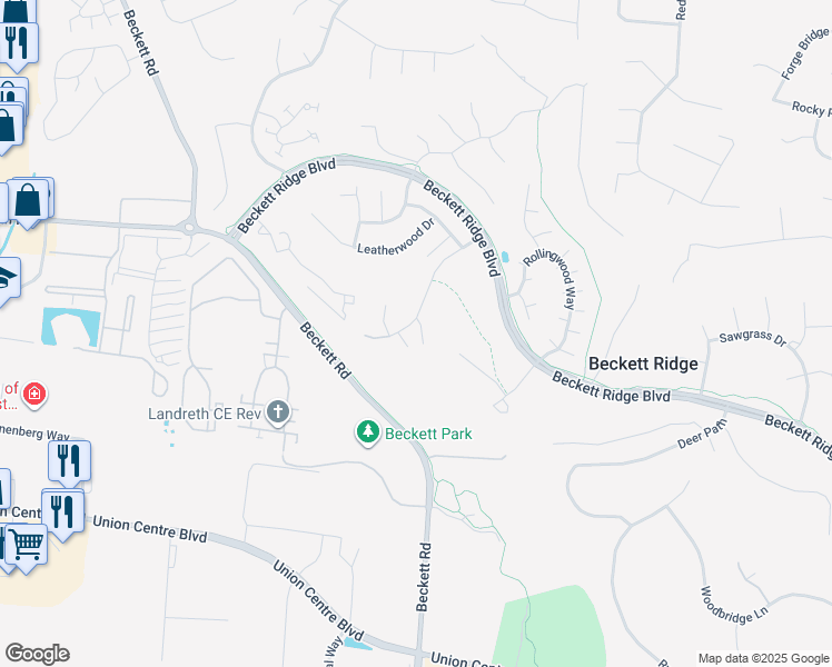 map of restaurants, bars, coffee shops, grocery stores, and more near 8319 Whisper Way in Beckett Ridge