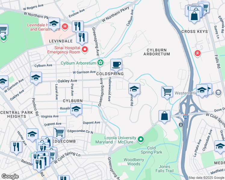 map of restaurants, bars, coffee shops, grocery stores, and more near 2373 Sundew Terrace in Baltimore