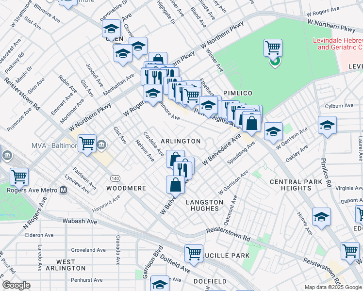 map of restaurants, bars, coffee shops, grocery stores, and more near 3601 Hayward Avenue in Baltimore
