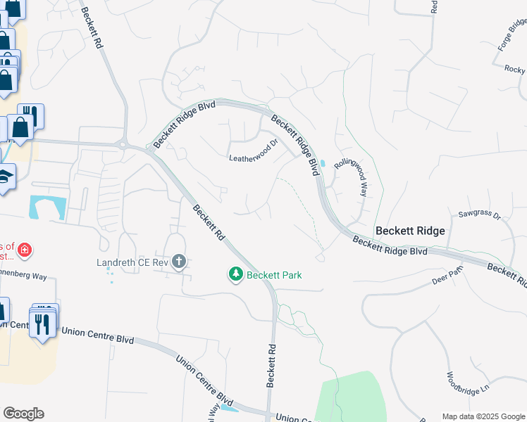 map of restaurants, bars, coffee shops, grocery stores, and more near 8319 Whisper Way in Beckett Ridge