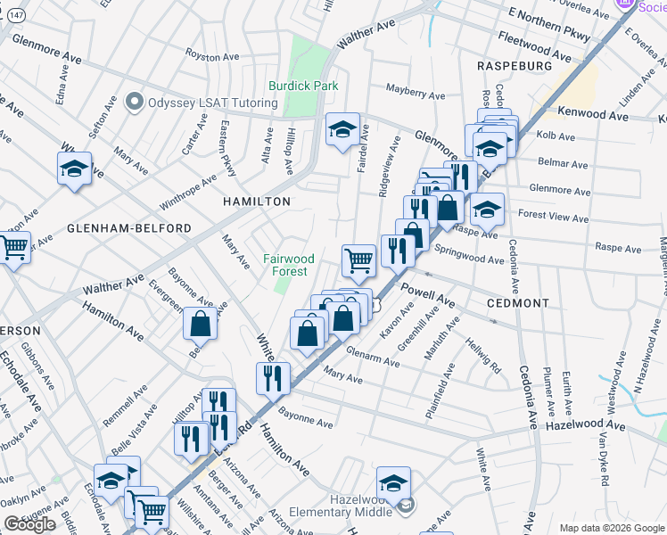 map of restaurants, bars, coffee shops, grocery stores, and more near 5968 Glen Falls Avenue in Baltimore