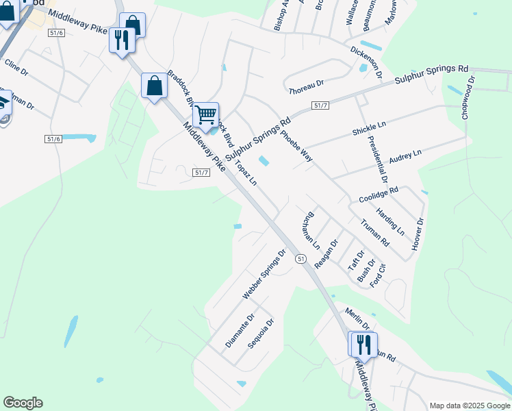 map of restaurants, bars, coffee shops, grocery stores, and more near 1021 West Virginia 51 in Inwood
