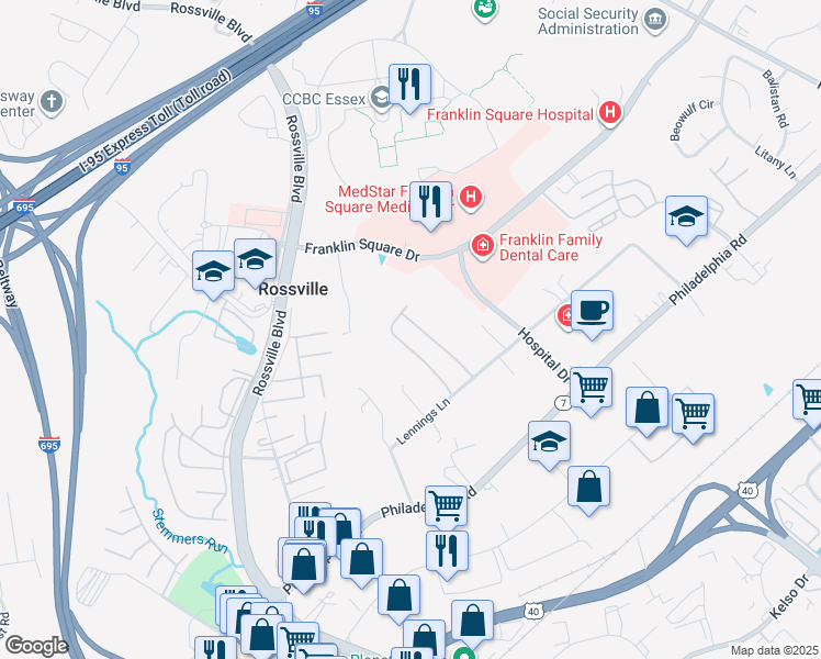 map of restaurants, bars, coffee shops, grocery stores, and more near 6624 Aaron Mee Way in Rosedale