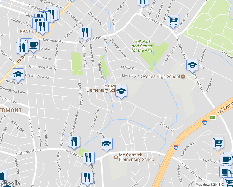 map of restaurants, bars, coffee shops, grocery stores, and more near 510 Dale Avenue in Baltimore