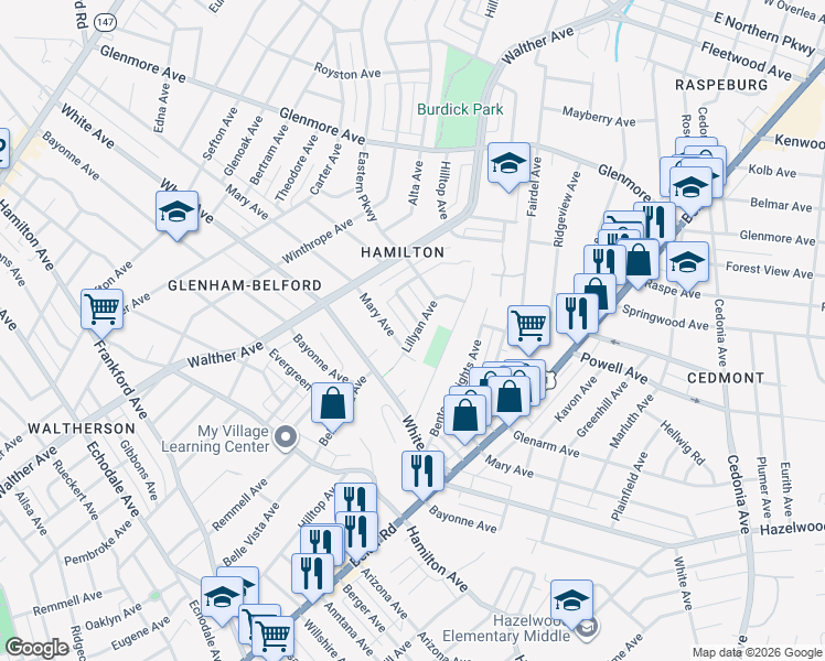 map of restaurants, bars, coffee shops, grocery stores, and more near 3831 Glenarm Ave in Baltimore