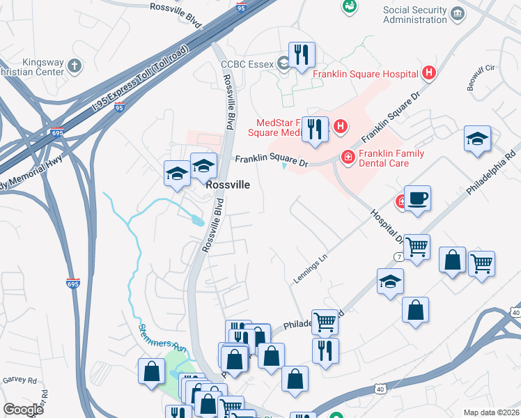 map of restaurants, bars, coffee shops, grocery stores, and more near 164 Lionhead Court in Rosedale