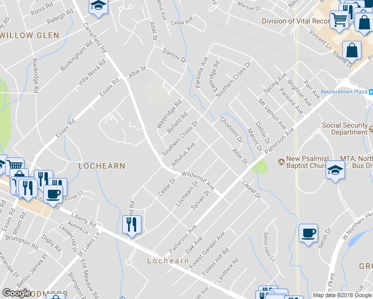 map of restaurants, bars, coffee shops, grocery stores, and more near 3828 Arbutus Avenue in Baltimore