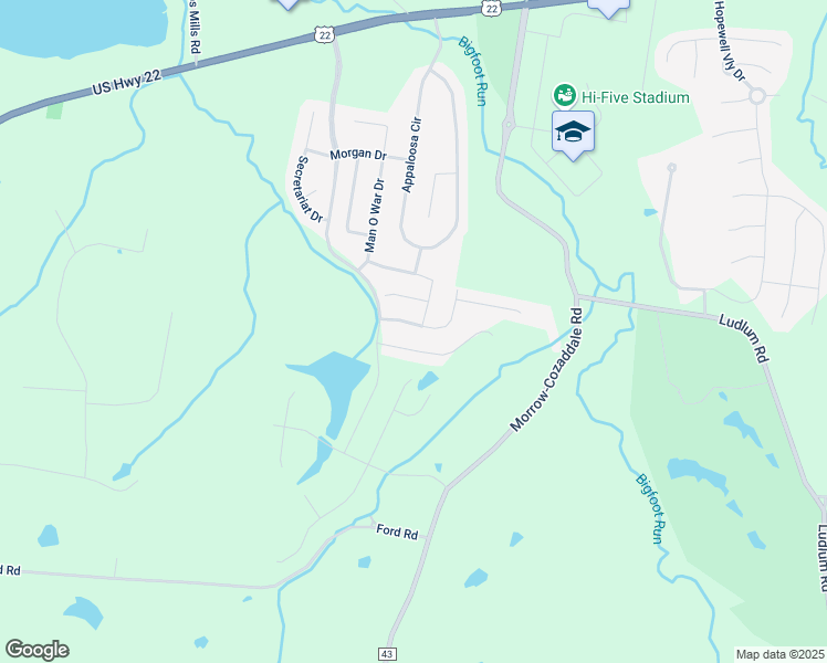 map of restaurants, bars, coffee shops, grocery stores, and more near 2693 Unbridled Way in Morrow