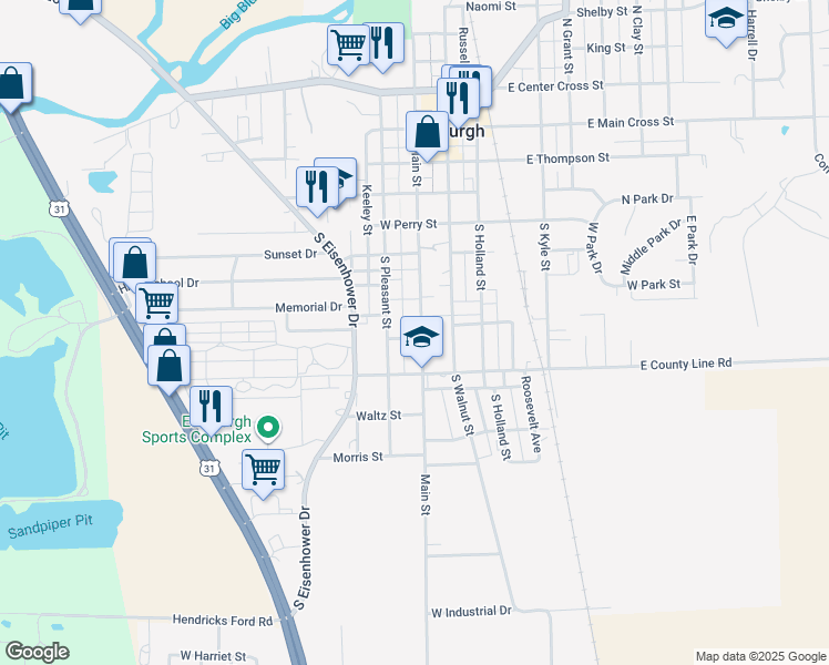 map of restaurants, bars, coffee shops, grocery stores, and more near 524 South Main Street in Edinburgh