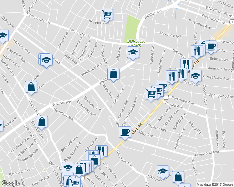 map of restaurants, bars, coffee shops, grocery stores, and more near 3827 Glenarm Avenue in Baltimore
