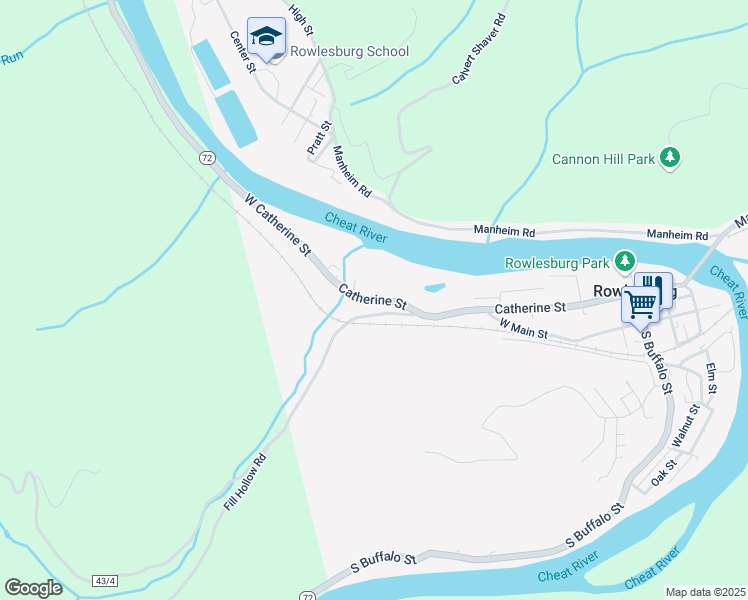 map of restaurants, bars, coffee shops, grocery stores, and more near 79 Catherine Street in Rowlesburg