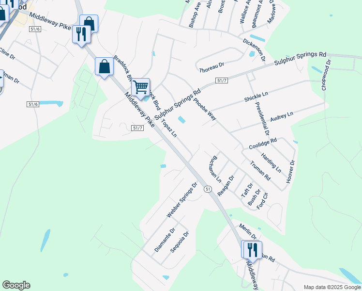 map of restaurants, bars, coffee shops, grocery stores, and more near 1021 West Virginia 51 in Inwood