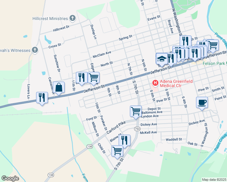 map of restaurants, bars, coffee shops, grocery stores, and more near 904 Mirabeau Street in Greenfield