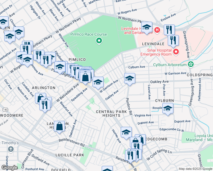 map of restaurants, bars, coffee shops, grocery stores, and more near 3026 West Garrison Avenue in Baltimore
