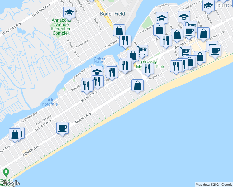 map of restaurants, bars, coffee shops, grocery stores, and more near 4103 Atlantic Avenue in Atlantic City
