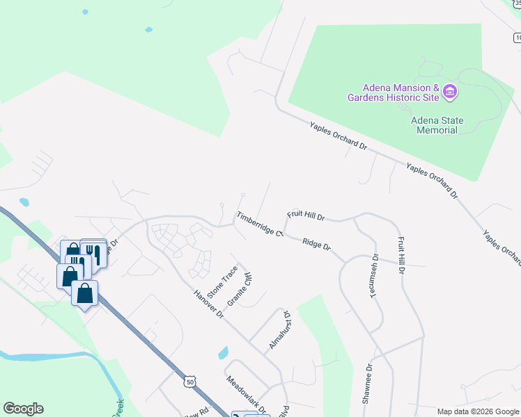 map of restaurants, bars, coffee shops, grocery stores, and more near 27 Ridge Drive in Chillicothe