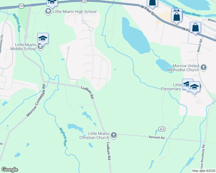 map of restaurants, bars, coffee shops, grocery stores, and more near 5874 Ludlum Road in Morrow