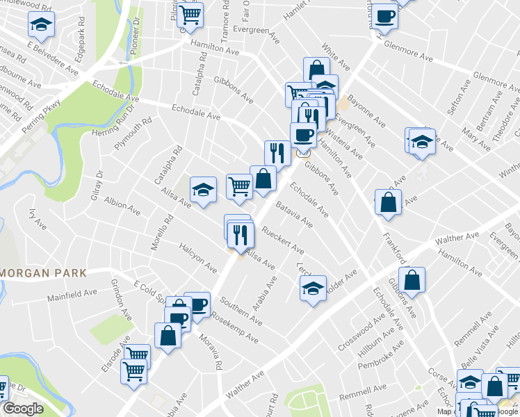 map of restaurants, bars, coffee shops, grocery stores, and more near 5118 Harford Road in Baltimore