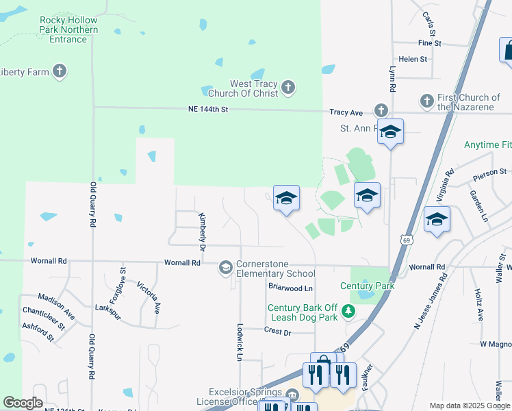map of restaurants, bars, coffee shops, grocery stores, and more near 619 Zay Drive in Excelsior Springs