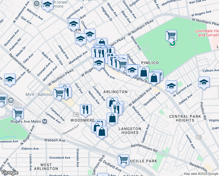 map of restaurants, bars, coffee shops, grocery stores, and more near 5312 Beaufort Avenue in Baltimore
