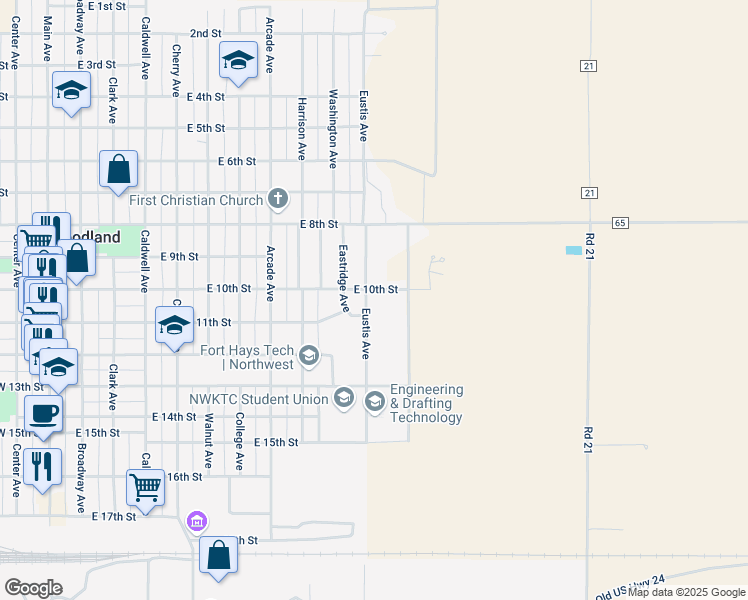 map of restaurants, bars, coffee shops, grocery stores, and more near 814 Eastridge Avenue in Goodland
