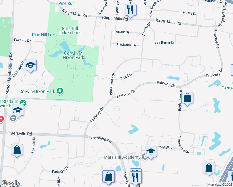 map of restaurants, bars, coffee shops, grocery stores, and more near 6192 Cloverwood Court in Mason