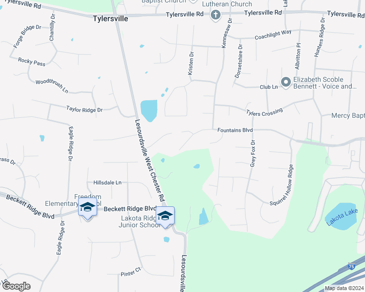 map of restaurants, bars, coffee shops, grocery stores, and more near 6339 Fountains Boulevard in Butler County