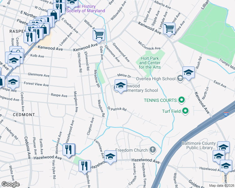 map of restaurants, bars, coffee shops, grocery stores, and more near 531 Dale Avenue in Baltimore